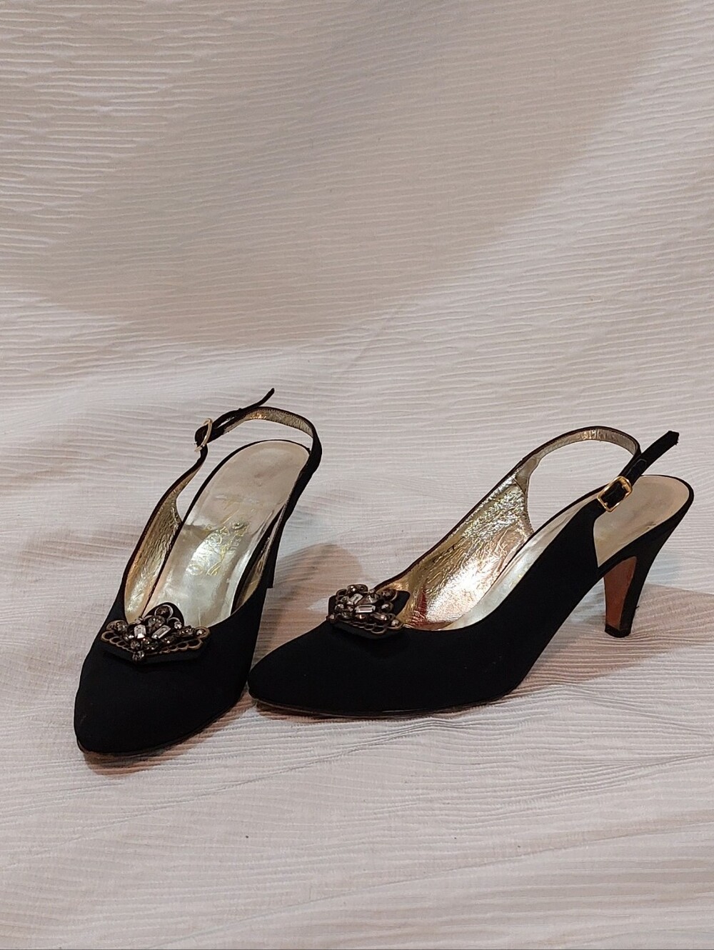 Salvatore Ferragamo Black Slingback Kitten Heels with Embellished Accent Size 7
